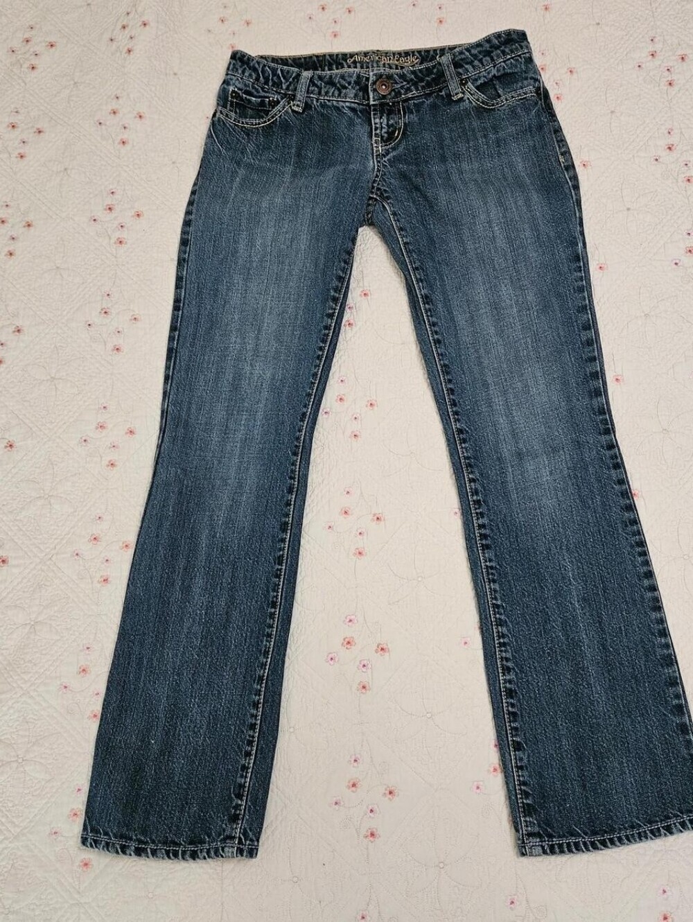 Y2K American Eagle Straight 77 Low Rise Straight Legs Denim Jeans Sz 4 Short